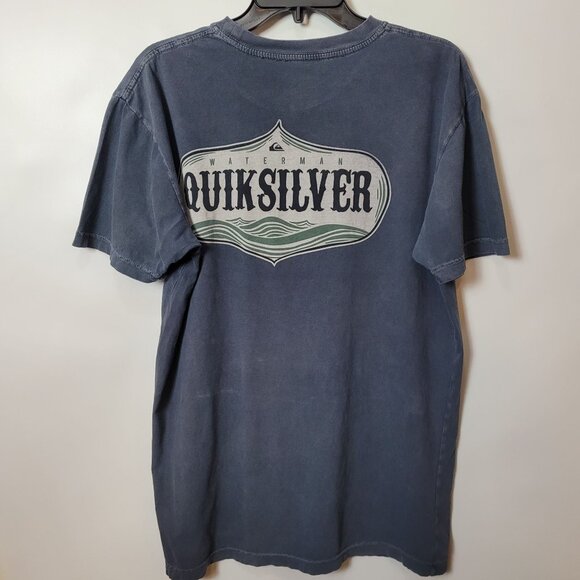 Quiksilver Waterman Blue Graphic Logo T-Shirt L 100% Cotton Short Sleeve Casual - Picture 8 of 9